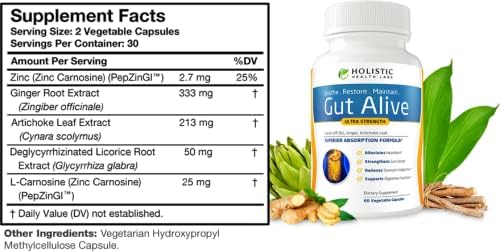 Click to see full view Holistic Health Labs Gut Alive - All Natural Support to Fight IBS, Heartburn, Acid Indigestion, Acid Reflux, Bloating & Gas. Unique Formulation (60 Count