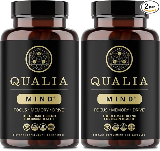 Qualia Mind Brain Supplement  Beat Brain Fog, Memory & Focus | Lion's Mane, Ginkgo 2 Pack