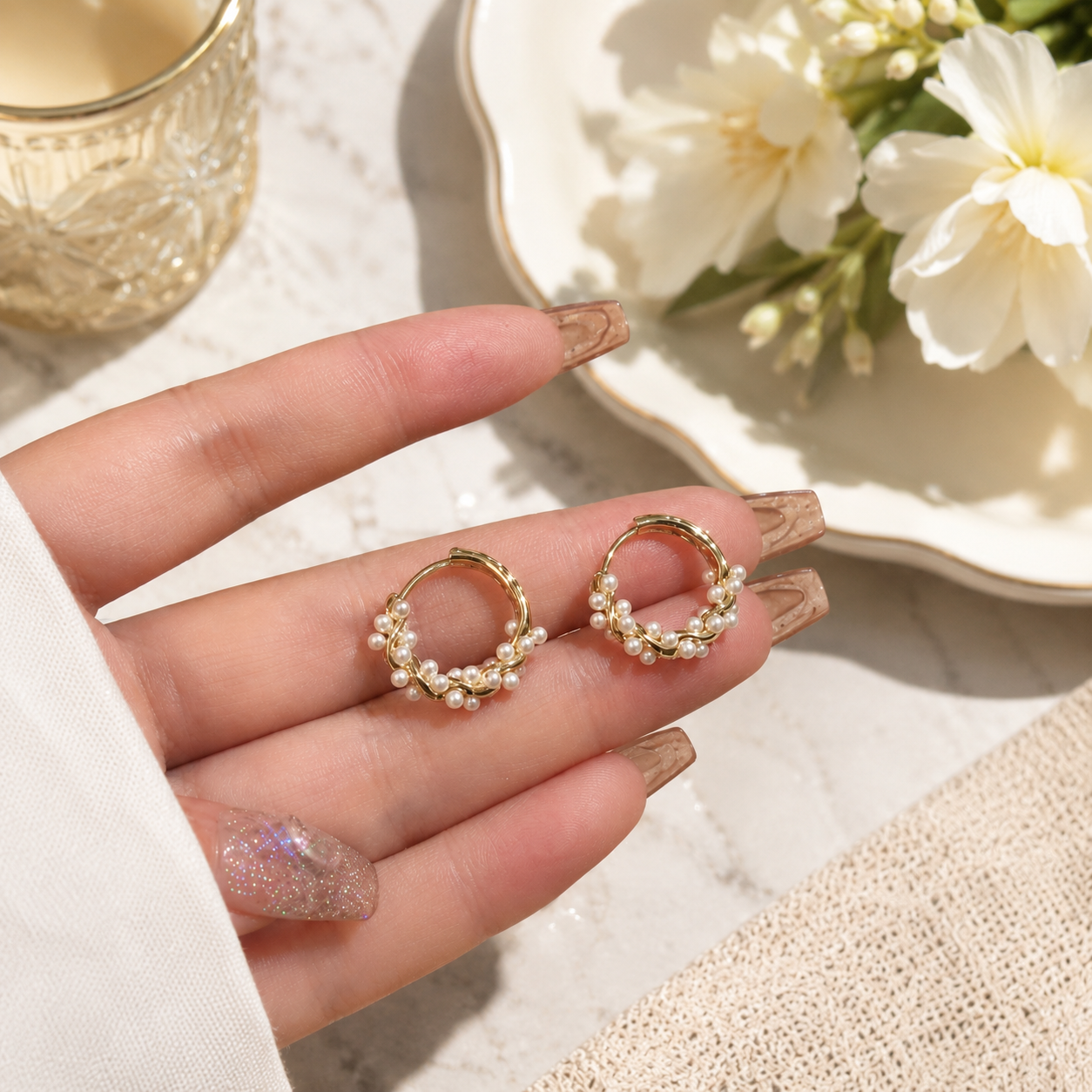 Minimalist Pearl Hoop Earrings for Women – Elegant Gold Tone Daily Wear Jewelry
