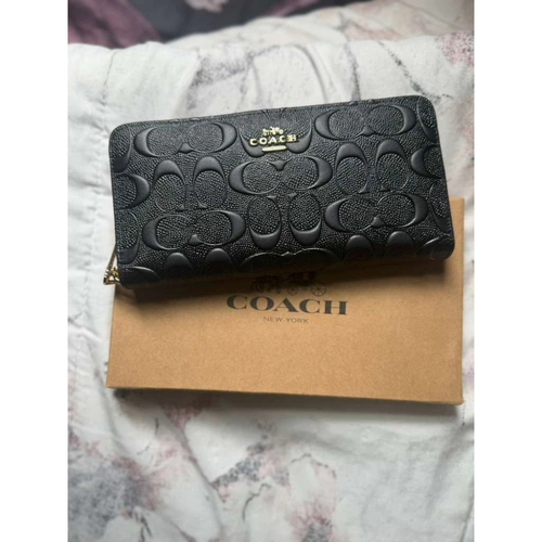 Coach C381 Signature Embossed Leather Zip-Around Long Wallet Black Unused