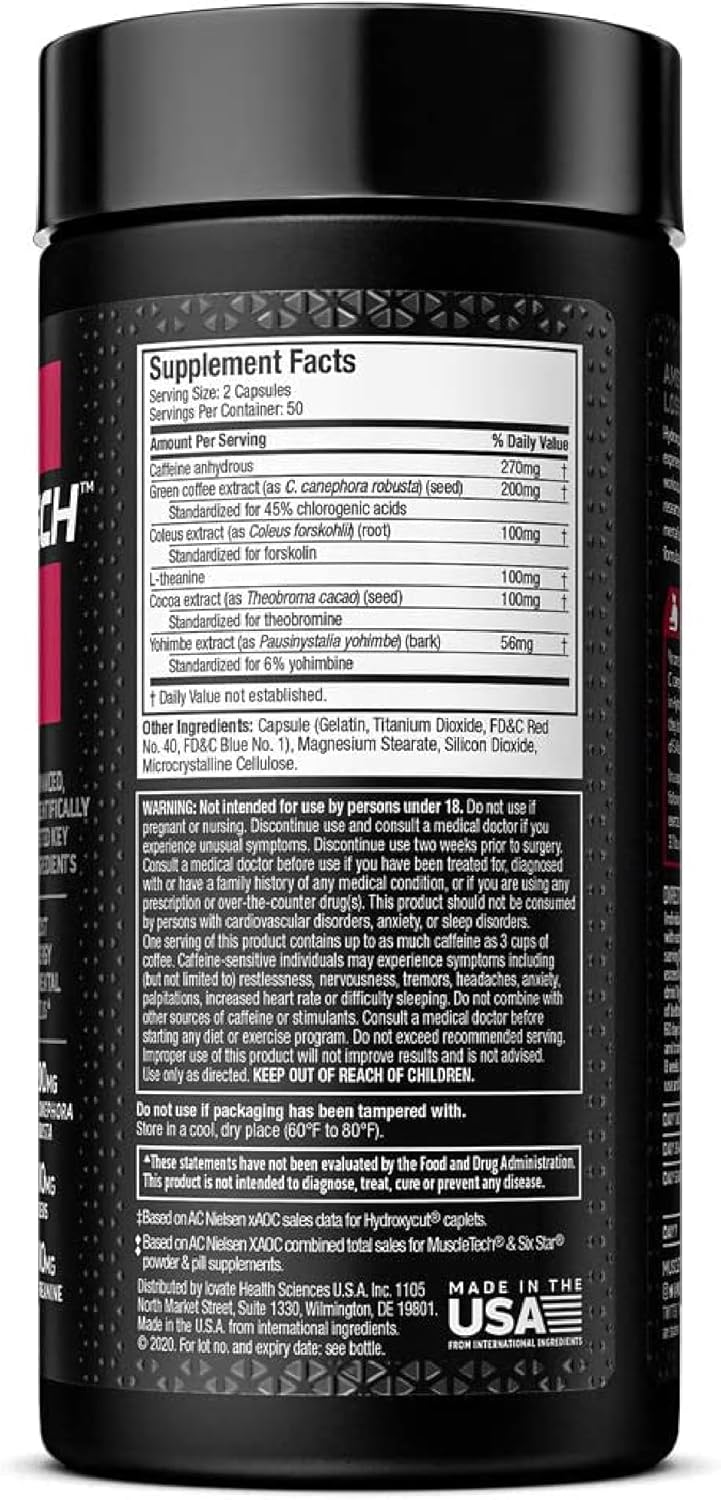 Hardcore Elite Energy & Metabolism Support Capsules – Green Coffee Extract & Caffeine | 100 Count