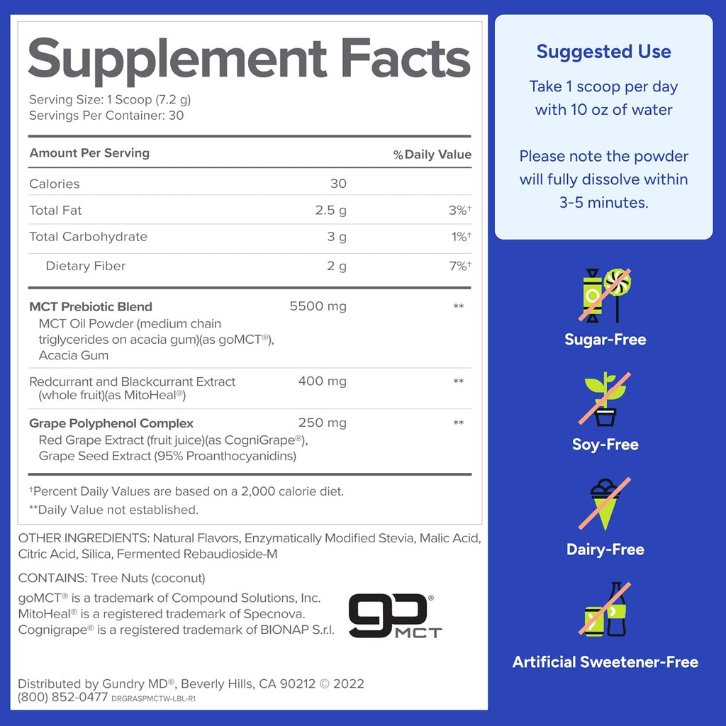 MCT Wellness Powder – Keto-Friendly Energy & Brain Support Drink Mix | Raspberry Medley | 30 Servings