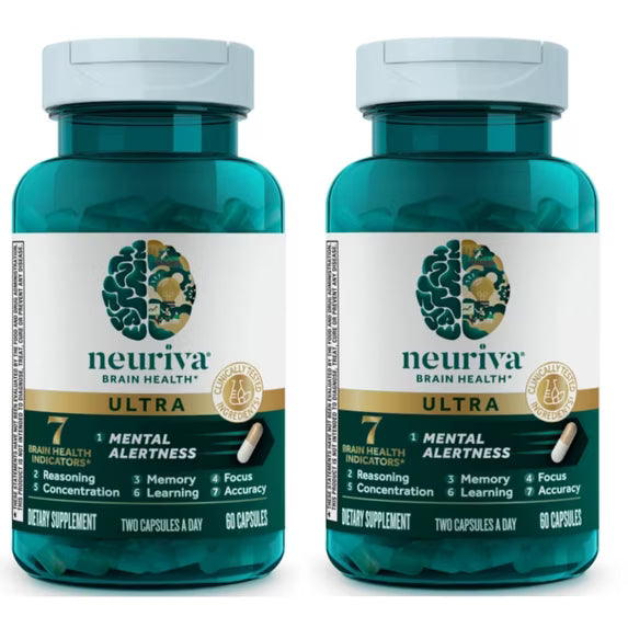 Neuriva Ultra Decaffeinated Nootropic Brain Supplement for Mental Alertness, Memory, Focus & Concentration, (60 Count), 2 Pack