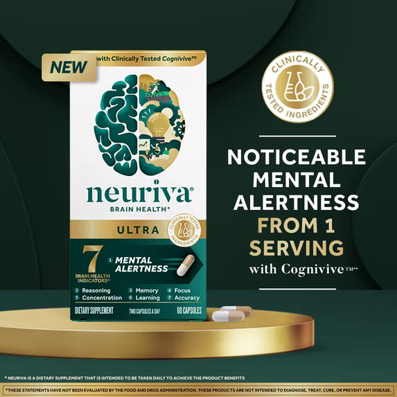 Neuriva Ultra Decaffeinated Nootropic Brain Supplement for Mental Alertness, Memory, Focus & Concentration, (60 Count), 2 Pack