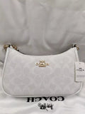 Coach Teri 2Way Shoulder Bag CA548 Signature Canvas White Smooth Leather Outlet!
