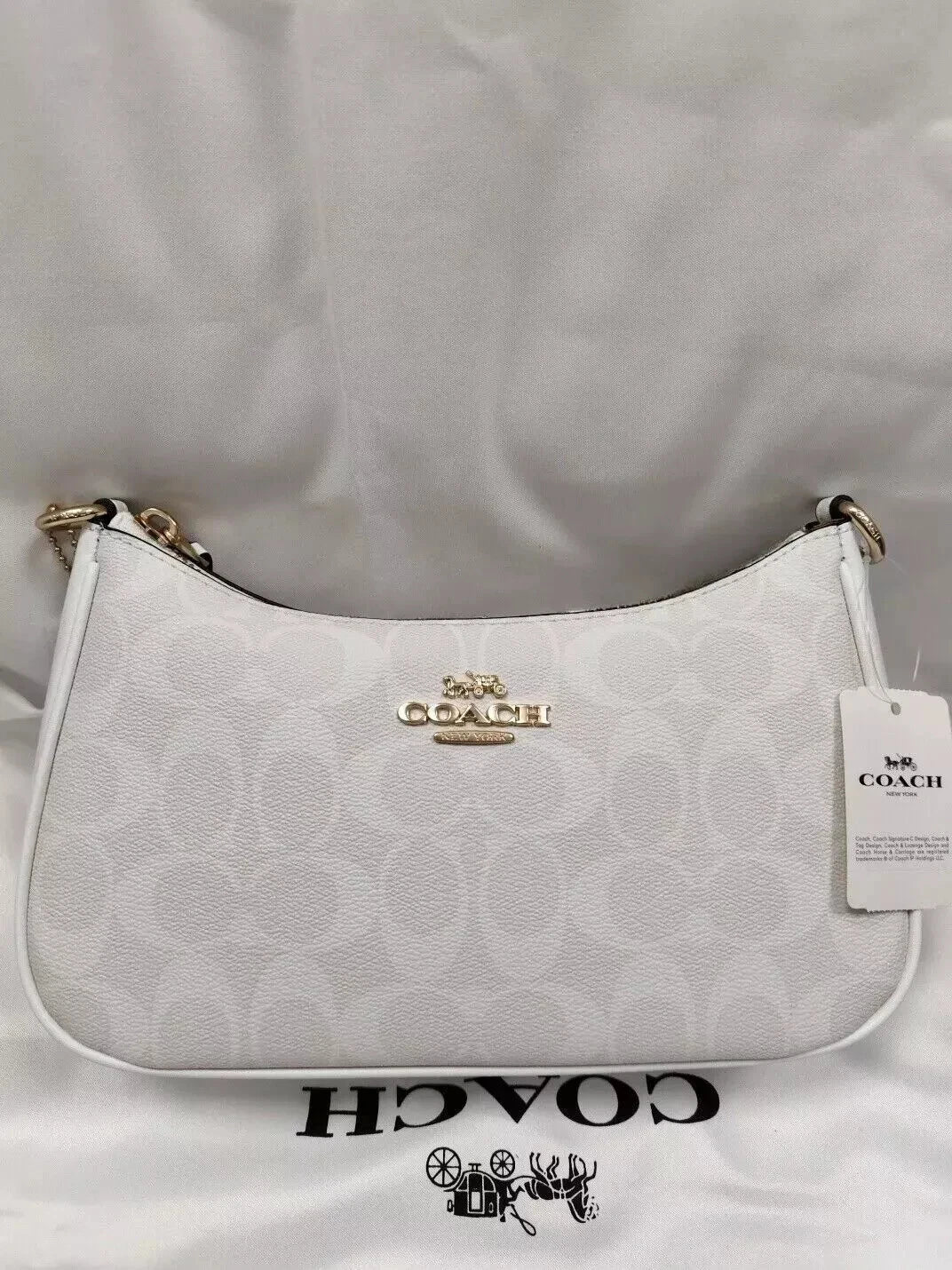 Coach Teri 2Way Shoulder Bag CA548 Signature Canvas White Smooth Leather Outlet!