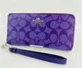 COACH,Zip-around Long wallet with Strap, C4452,Signature, Purple, New with Tag.