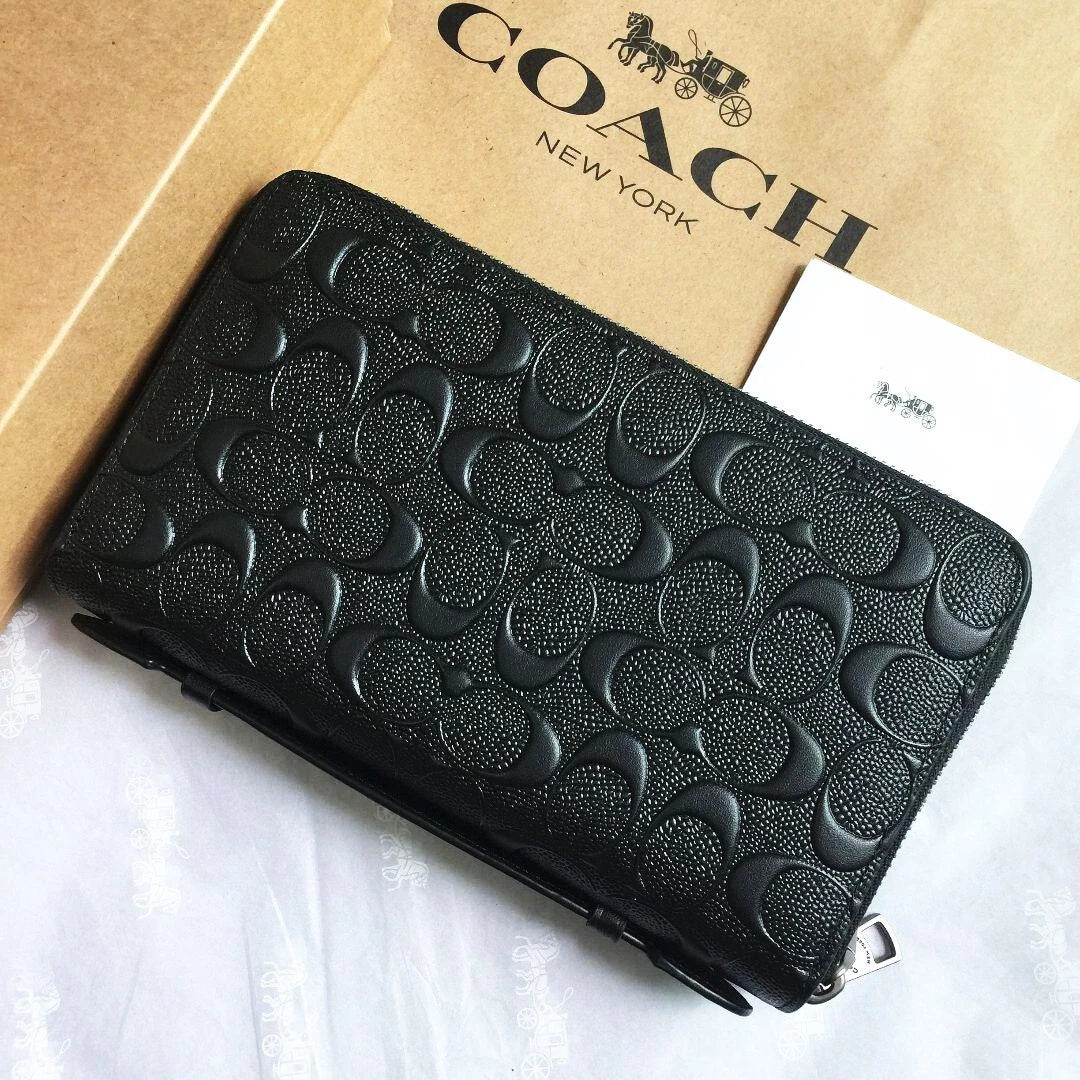 COACH Men's Travel Organizer Double Zip Embossed Signature mahogany 93425 outlet