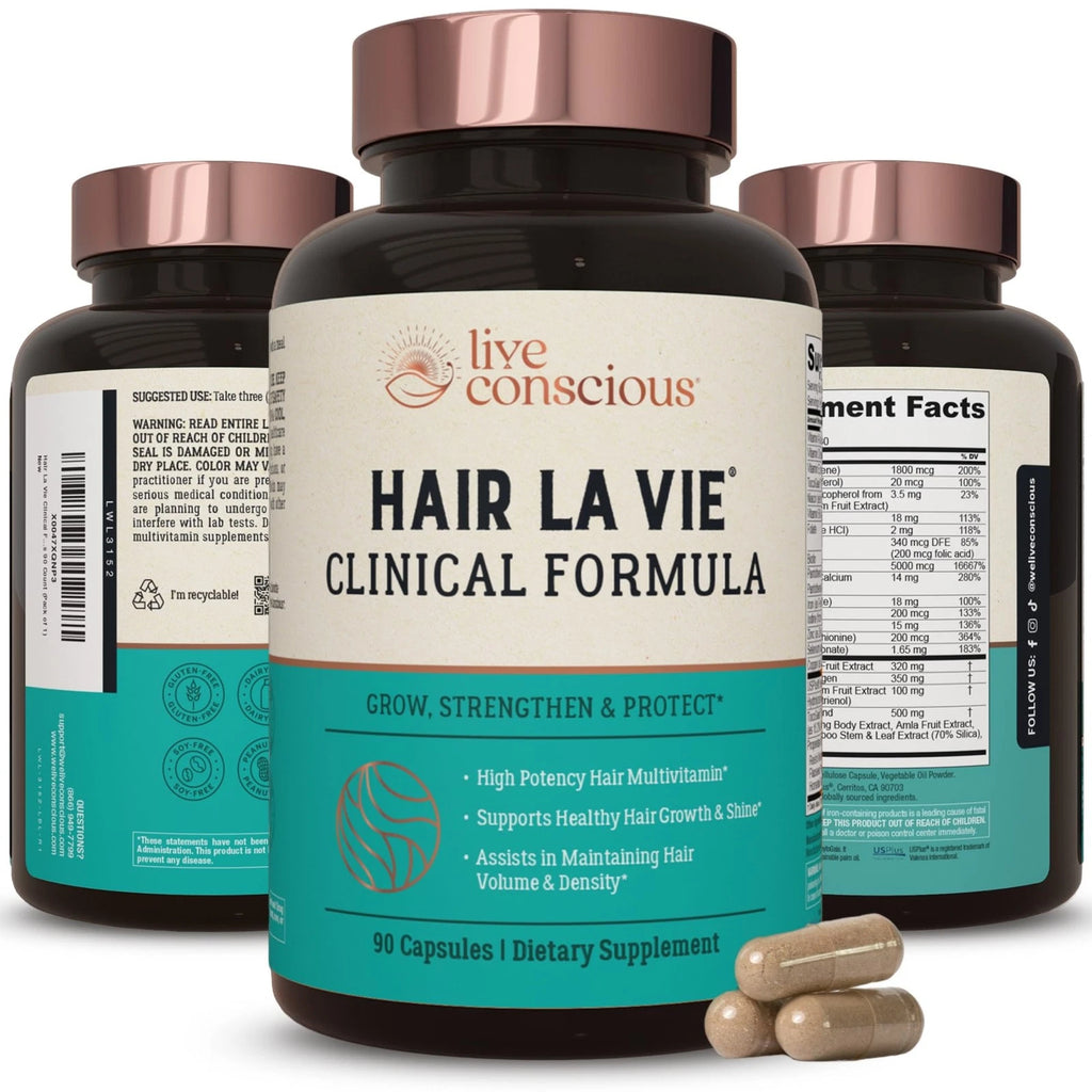 Hair La Vie Clinical Formula Hair Vitamins for Hair Regrowth, 90 Caps Pack of  3