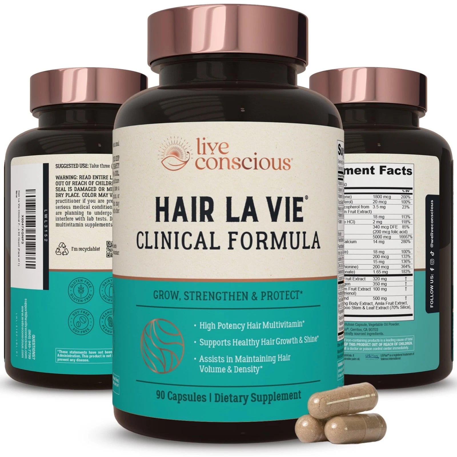 Hair La Vie Clinical Formula Hair Vitamins for Hair Regrowth, 90 Caps Pack of  3
