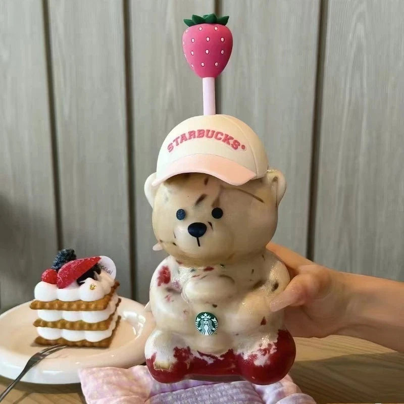 2026 Starbucks Bearista Bear Cup Tumblers Strawberry Topper Baseball Cap 600ML