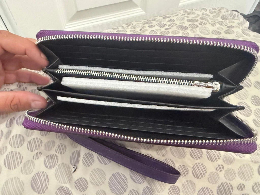 Coach Purple Signature PVC Zip Around Wallet Wristlet Leather