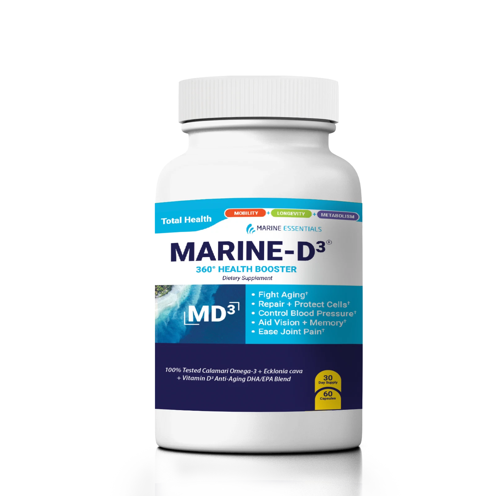Marine Essentials | Marine-D3 | Anti-Aging | Omega-3 | 1 Bottle (60 Capsules)