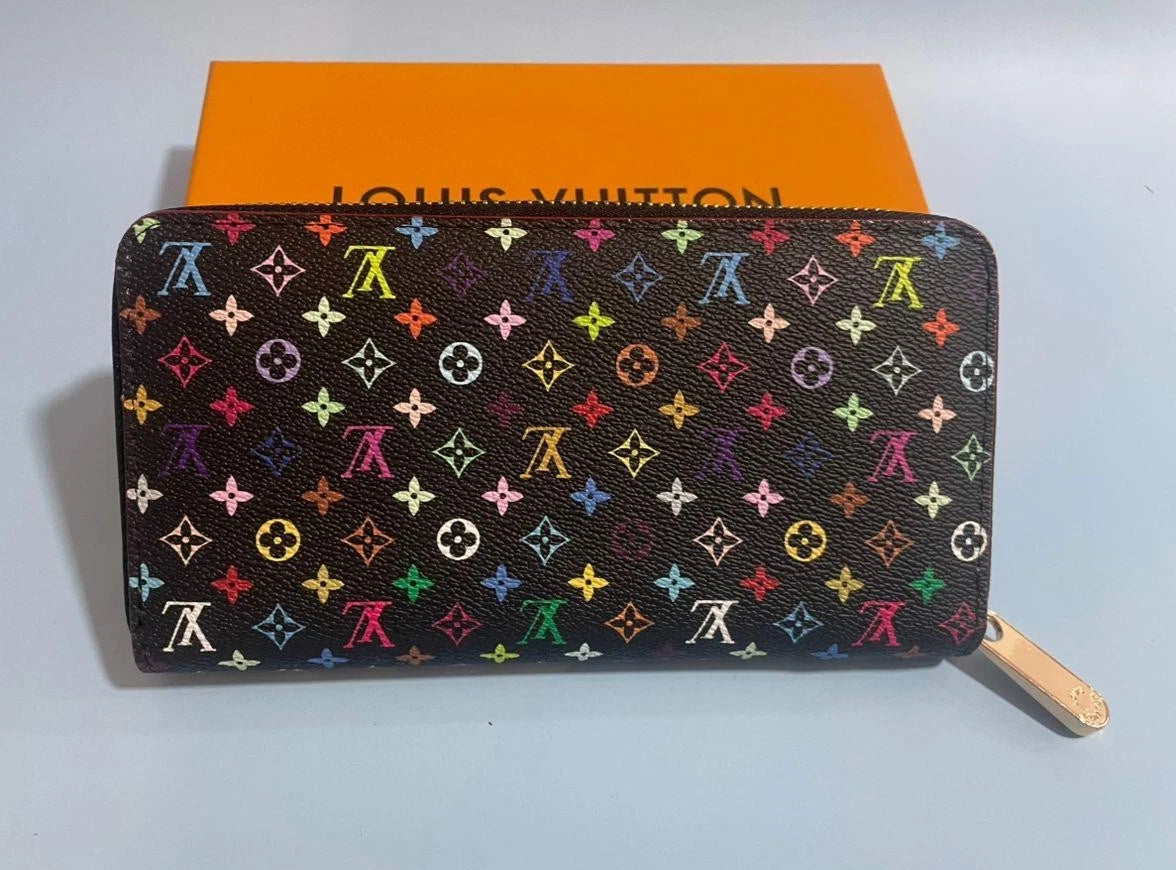 LOUIS VUITTON Murakami Multicolor Zippy Long Wallet Black Box Dust Bag Booklet