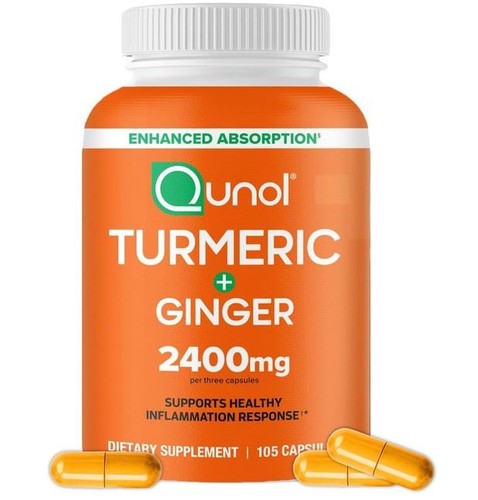 Qunol Turmeric Curcumin with Black Pepper & Ginger, 2400mg Turmeric Extract with