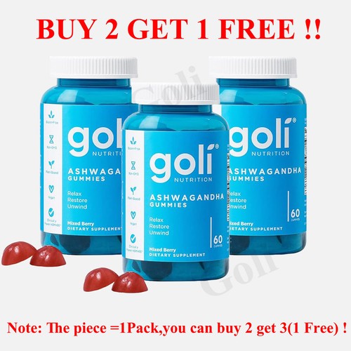 3 Pack Goli Nutrition Ashwagandha Gummies Mixed Berry 60 Count Gummies EXP 2026