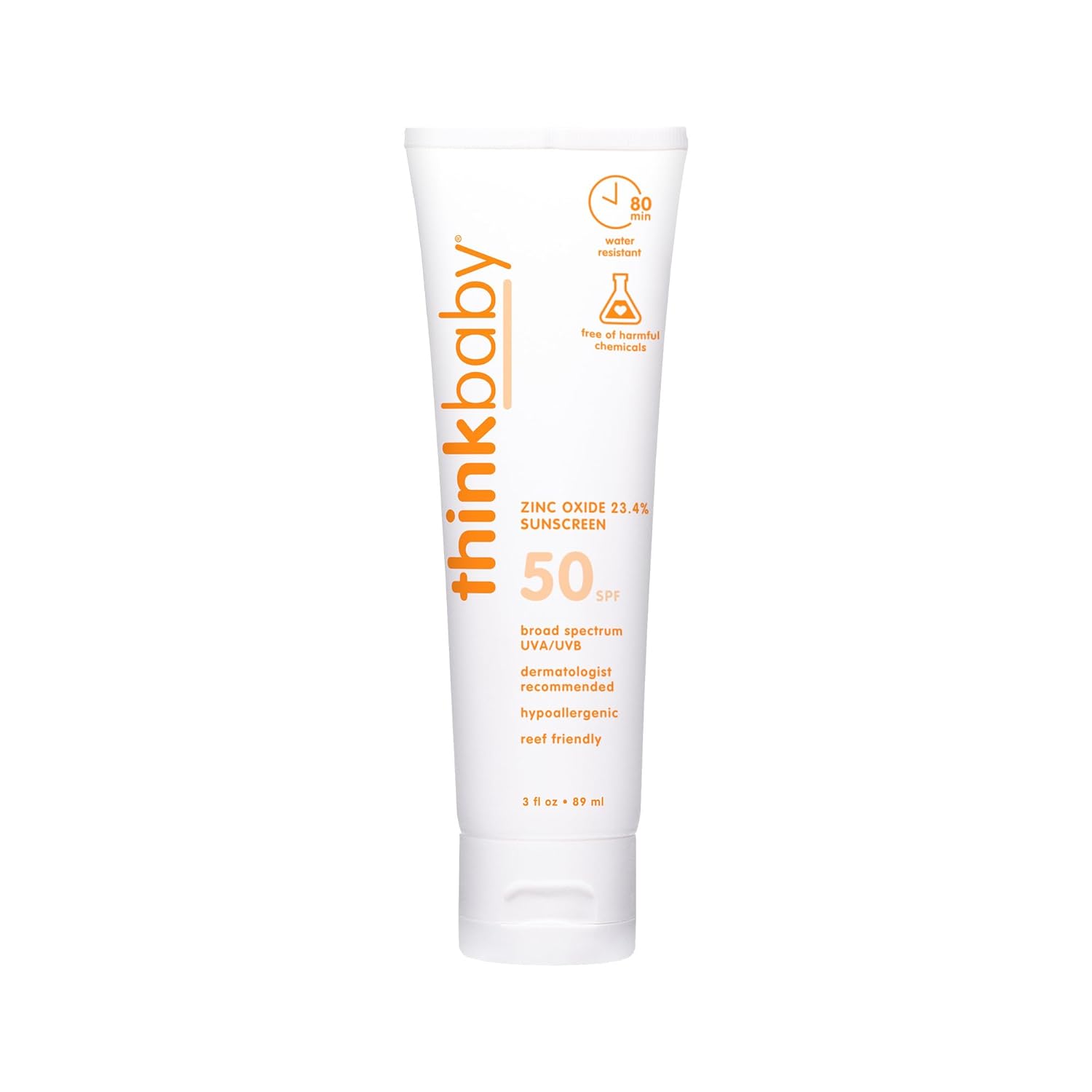 Baby Mineral Sunscreen SPF 50+ – Broad Spectrum UVA/UVB Water-Resistant Sun Protection 3 Oz | Thinkbaby